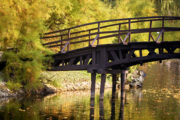 Image showing Japanese bridge over lake