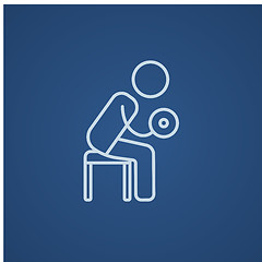 Image showing Man exercising with dumbbells line icon.