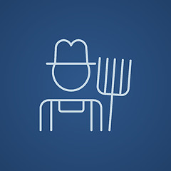 Image showing Farmer with pitchfork line icon.