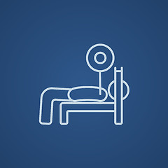 Image showing Man lying on bench and lifting barbell line icon.