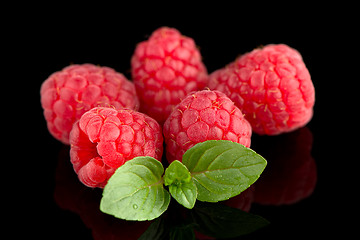 Image showing Raspberries with leaves