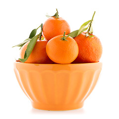 Image showing Tangerines on ceramic orange bowl 