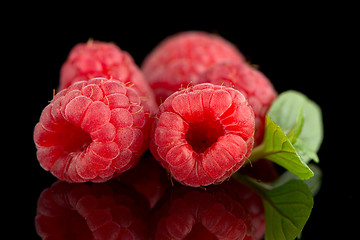 Image showing Raspberries with leaves