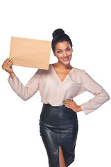 Image showing Smiling businesswoman with parcel