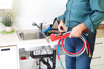 Image showing Plumber on the kitchen.