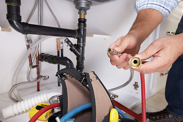 Image showing Plumber on the kitchen.