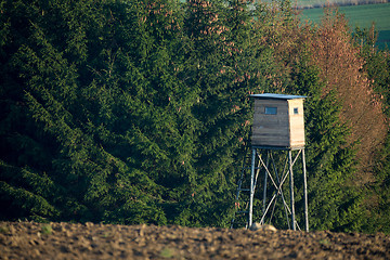 Image showing Wooden Hunters High Seat, hunting tower