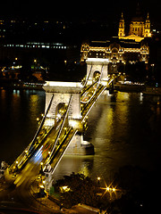 Image showing Szechenyi Chain Bridge in Budapest by night