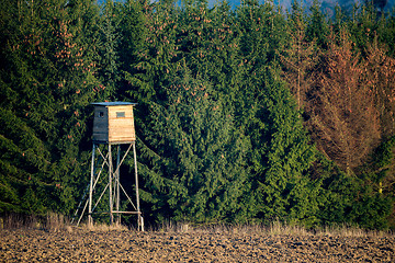 Image showing Wooden Hunters High Seat, hunting tower