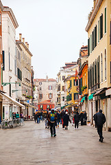 Image showing Crowded with tourists Nuova street in Venice