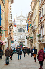 Image showing Crowded with tourists street in Venice