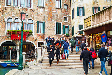 Image showing Crowded with tourists Nuova street in Venice