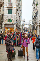Image showing Crowded with tourists street in Venice
