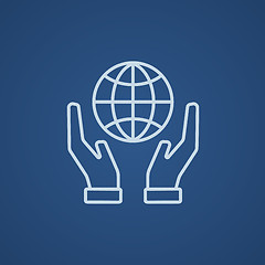 Image showing Two hands holding globe line icon.