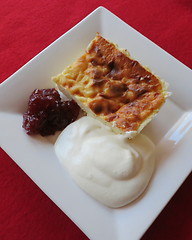 Image showing Cheese cake with jam and cream