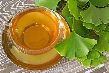 Image showing Ginkgo tea with fresh leaves