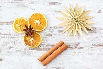 Image showing Christmas spices with paper star