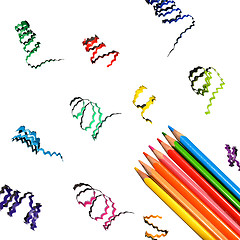 Image showing Colorful pencils and clippings