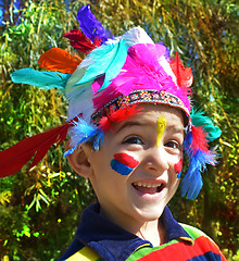 Image showing Happy kid dressed as Injun