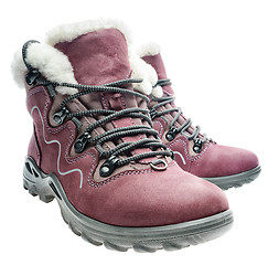 Image showing Fur women\'s winter  boots on white