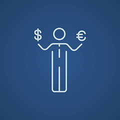 Image showing Businessman holding Euro and US dollar line icon.