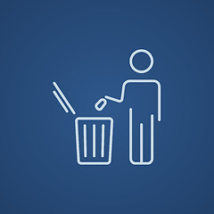 Image showing Man throwing garbage in a bin line icon.