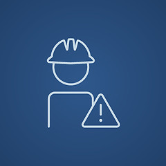 Image showing Worker with caution sign line icon.
