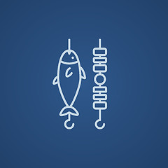 Image showing Shish kebab and grilled fish line icon.