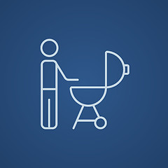 Image showing Man at barbecue grill line icon.