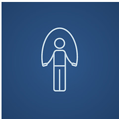 Image showing Man exercising with skipping rope line icon.