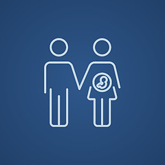 Image showing Husband with pregnant wife line icon.