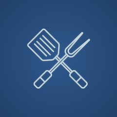 Image showing Kitchen spatula and big fork line icon.