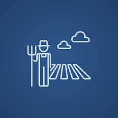 Image showing Farmer with pitchfork line icon.