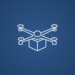 Image showing Drone delivering package line icon.