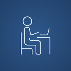 Image showing Businessman working at his laptop line icon.