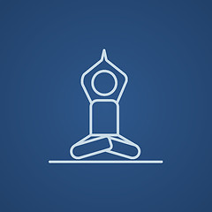 Image showing Man meditating in lotus pose line icon.