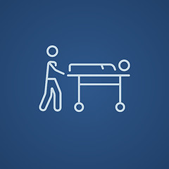 Image showing Man pushing stretchers line icon.