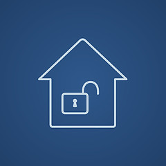 Image showing House with open lock line icon.