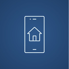 Image showing Property search on mobile device line icon.