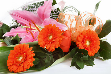 Image showing fresh bouquet from orange gerbers