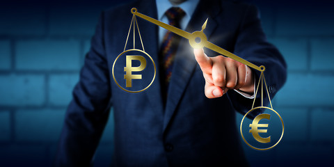 Image showing Euro Outperforming The Russian Ruble On A Balance