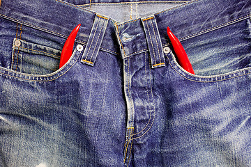 Image showing jeans with red hot chili peppers