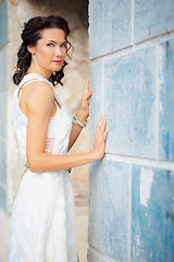 Image showing beautiful woman in a white dress