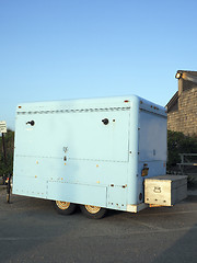 Image showing business storage  trailer  parked in lot  Ditch Plains beach Montauk The Hamptons New York USA