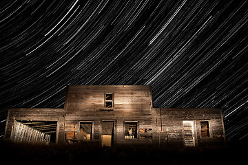 Image showing Abandoned Building and Star Trails