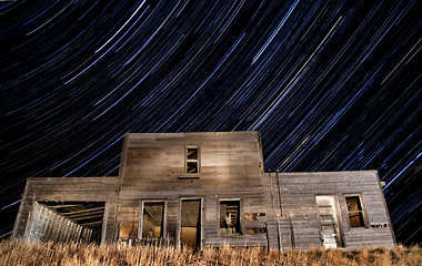 Image showing Abandoned Building and Star Trails