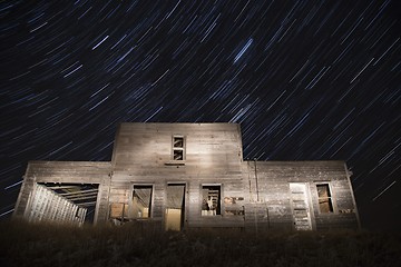 Image showing Abandoned Building and Star Trails