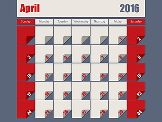 Image showing Gray Red colored 2016 april calendar