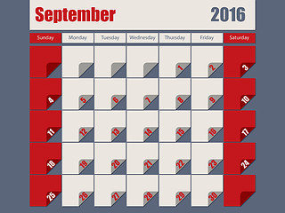 Image showing Gray Red colored 2016 september calendar