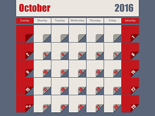 Image showing Gray Red colored 2016 october calendar
